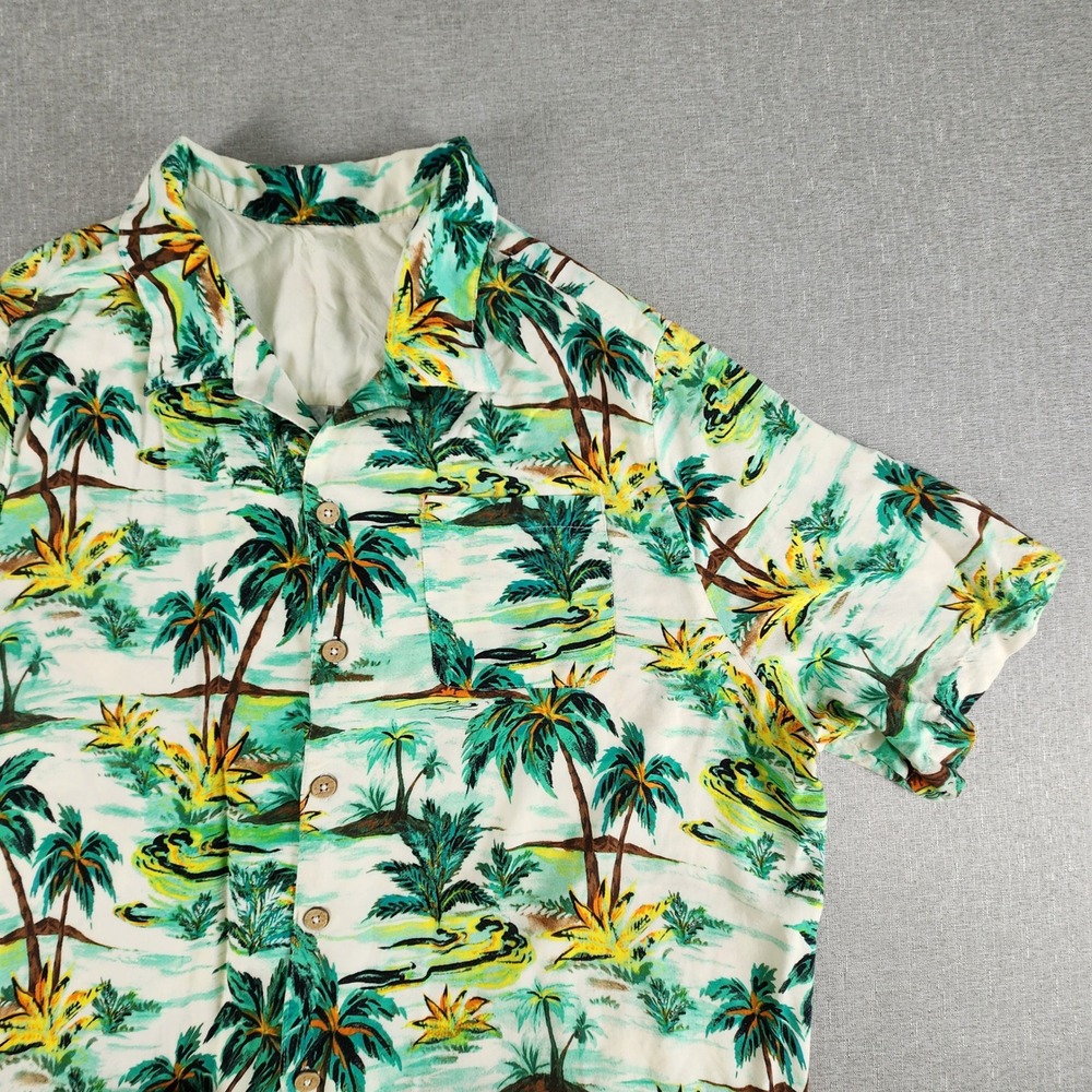 VTG King Size Island Men 3XL Tall Hawaiian Shirt Tropical Green Watercolor Rayon